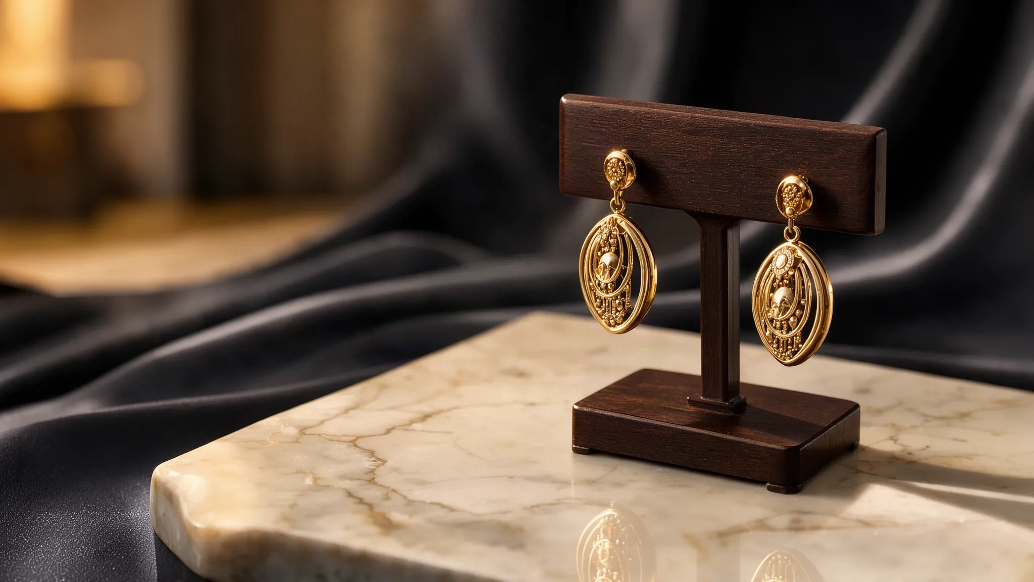 Boucles d'oreilles en or sur du marbre